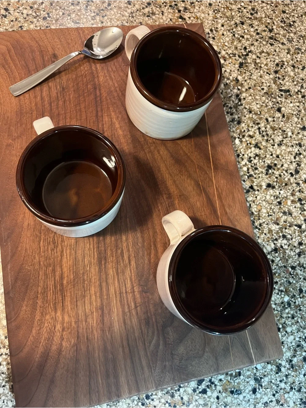 Two-Tone Brown Interior Cream Ceramic Coffee Mug Set - 3 Pack